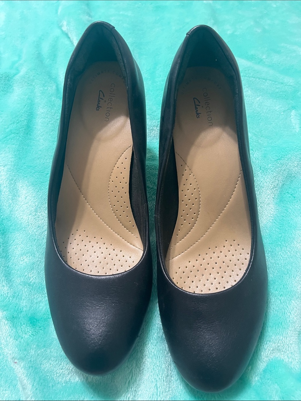Clarks Black Leather Low Heel Pumps